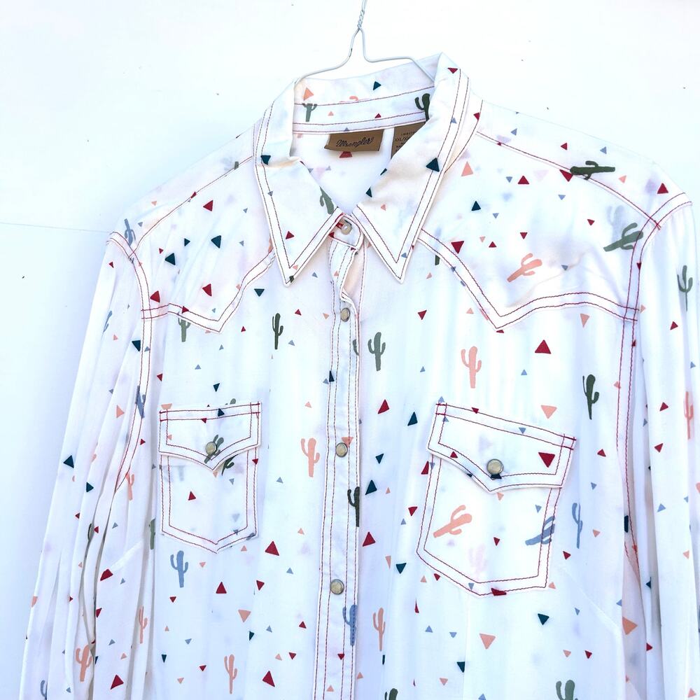 Wrangler Cactus Print Button Down Festival Shirt Pearl Snaps XXL Western Cowgirl - Picture 6 of 8